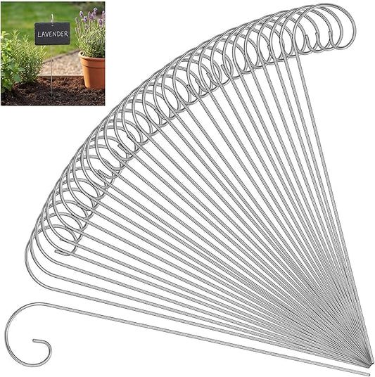 Hotop 30 Pcs Silver Plant Label Hooks, 20cm Garden Label Markers Hanger Rustproof Deformed Plant Sign Stake Metal Garden Sign Hanging Rods for Flower Planter Container Accessories
