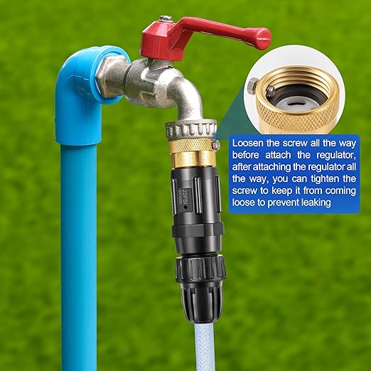 Feekoon 1 Set 25 Psi Drip Irrigation Faucet Adapter Kit 1/2'' Irrigation Tubing to 3/4'' Faucet Water Pressure Regulator Backflow Preventer with Filter, Drip System Parts