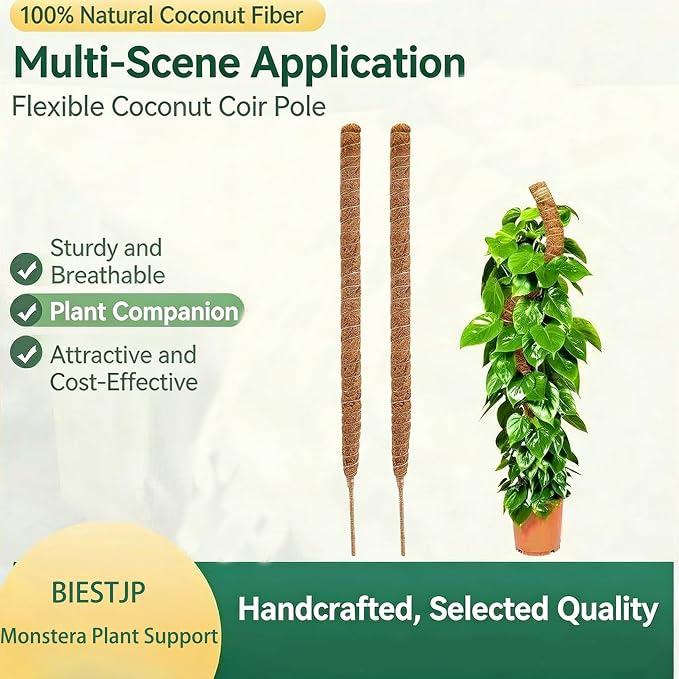 Moss Pole Monstera Plant Support - 2 Pack 28" Bendable Coco Coir Pole for Indoor Climbing Plants with Plant Sticks Support