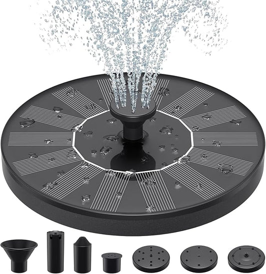 Priksia Solar Water Fountains,Solar Powered Bird Bath Fountain with 6 Nozzles - Free Standing Floating Solar Fountains for Bird Bath, Garden, Pond, Pool (Black-1.4W)
