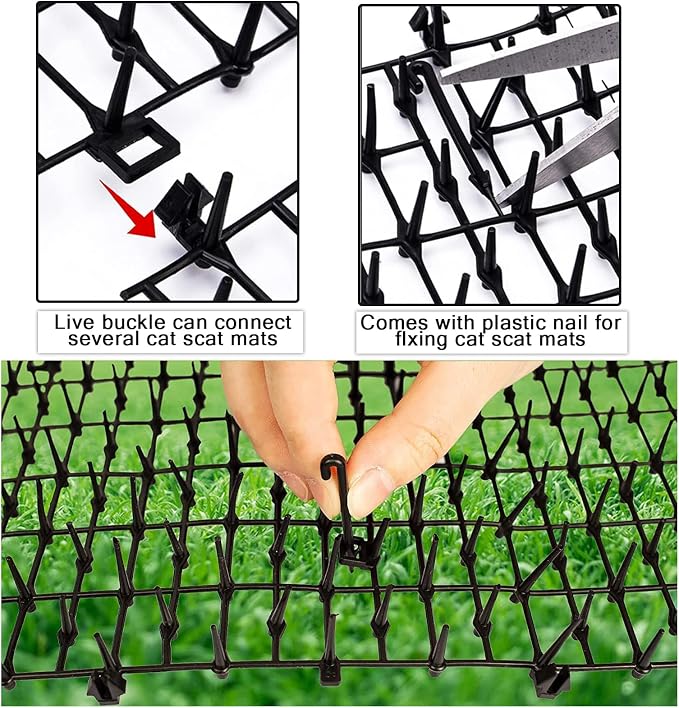 158" x 11.8" Extra Long Plastic Spike Barrier Mat with Spikes, Physical Pet Training Aid for Outdoor/Indoor, Furniture & Garden Protector for Cats and Dogs, Includes 14 Staples