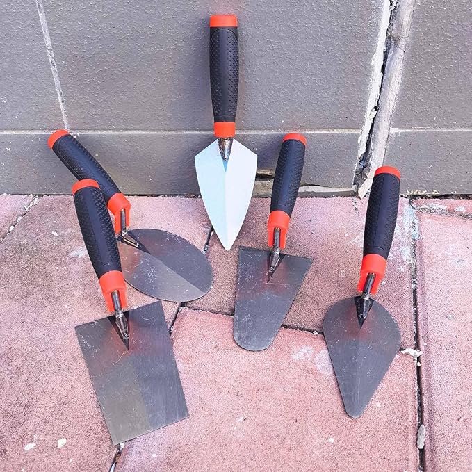 Bricklaying Trowel Set, 5 Pack Brick Pointing Trowels with Rubber Handle, Masonry Hand Tools for Concrete, Cement, Plaster, Tile Construction Projects