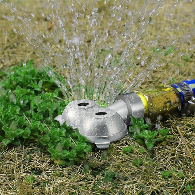 Honoson 2 Pcs Circle Pattern Twin Spot Sprinkler Metal Lawn Garden Rotating Water Spray Sprinkler 360 Degree for Lawn Yard, Silver