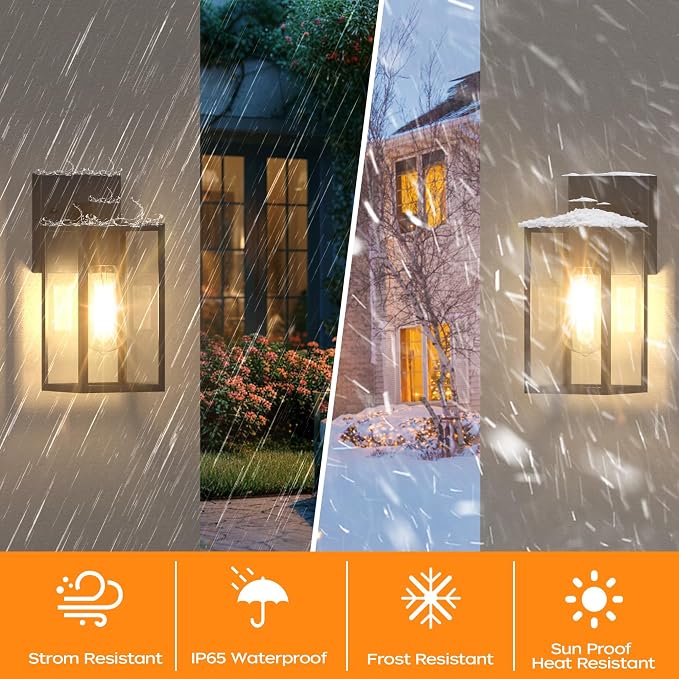 Outdoor Light Fixture Wall Mount, LED Exterior lighting fixtures for Outside, Front Porch Lights, Waterproof Wall Sconce Lantern Lamp, Black Coach Lights for House, Patio, Garage, Doorway, Entryway
