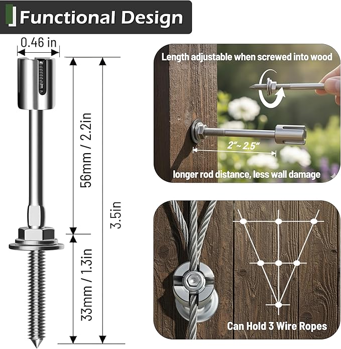 Wire Trellis for Climbing Plants Outdoor, 20-Set Wall Trellis Kit for 5/64"(2mm) Wire Ropes, T316 Espalier System for Fence and Garden DIY Projects (Hubs Only, Without Cable)