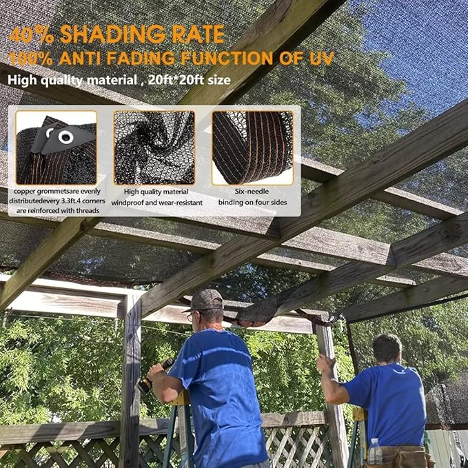 QLOFEI 40-50% Shade Cloth with Grommets, Sunblock Mesh Tarp Shade Neting Cover for Plant Greenhouse, Easier to Hang Shade Cloth for Patio Kennel Chicken Coop Lawn Pool Garden Shade Sail, 10x18 FT
