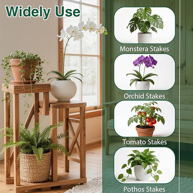 5 Pack Stackable Plant Support Stakes, 38inch Climbing Plant Sticks Structures for Monstera with Garden Ties, Durable Alternative to Moss Pole for Indoor Outdoor Plants