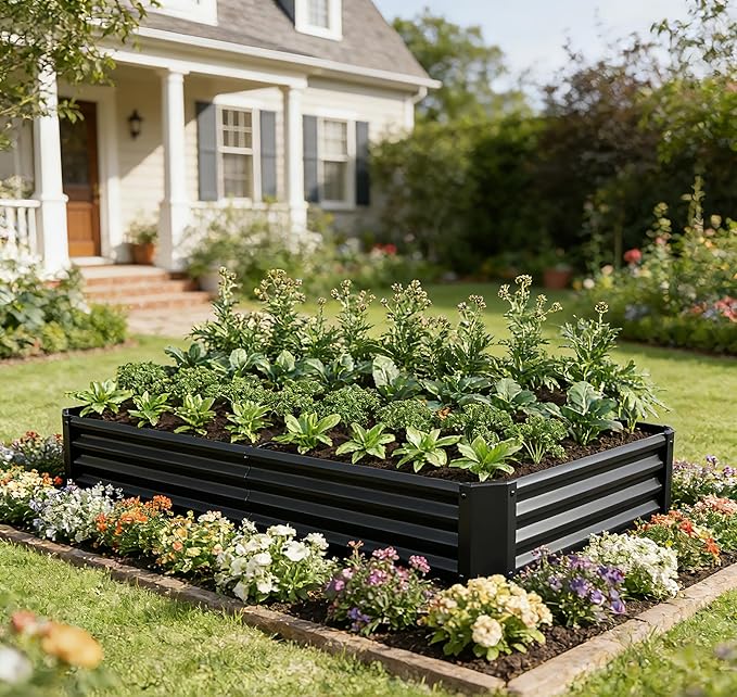 Metal Galvanized Raised Garden Bed Kit, 6 x 3 x 1 ft Galvanized Steel Raised Garden Planter Box Outdoor with Open Base for Growing Vegetables/Flowers/Herbs/Fruits/Succulents, Rectangle, Black