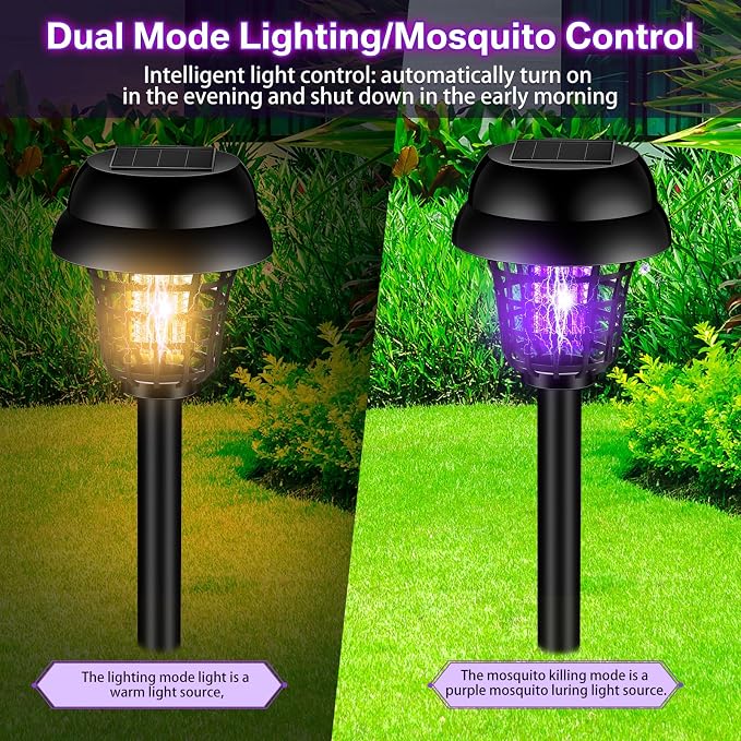 Qualirey 4 Pcs Solar Bug Zapper Waterproof Outdoor Mosquito Zapper Mosquito Killer and Lighting Bug Repellent Lamp for Indoor Outdoor Use Garden Patio (Vintage Black,Plastic)