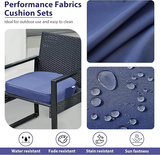 IPYNBAP Outdoor Chair Cushions Set of 4 -Waterproof Outdoor Seat Cushions for Patio Furniture, Patio Chair Cushion with Handle and Ties, Out Door Chair Pads,19x19x3-Round, Navy Blue