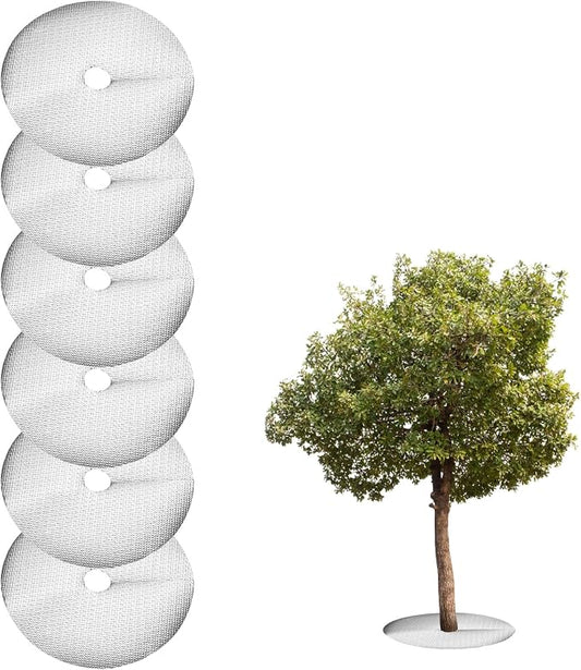 HARFINGTON 6pcs Tree Mulch Ring 5.9 Inch Non-Woven Round Tree Protector Weed Barrier Mat Plant Cover Rings for Weed Grass Control Root Protection, Silver