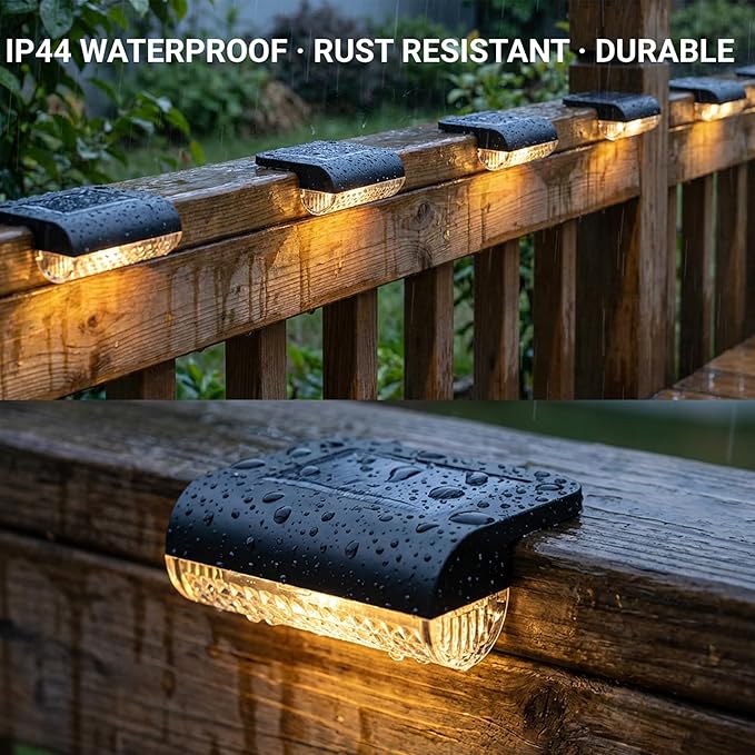 Herzila 8 Pack Solar Deck Lights Outdoor, Solar Step Lights Waterproof Led Lights,3000K Warm White, Auto Dusk-to-Dawn, Low Profile, for Deck Steps Fence Patio