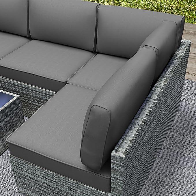 Outdoor Replacement Cushions for Patio Furniture,Water-Resistant Sofa Cushion for Rattan Wicker Sectional Patio Conversation Sets,14-Piece Outdoor Couch Cushion, Grey