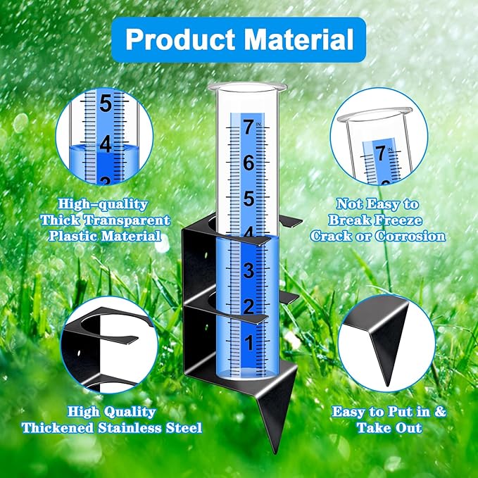 Rain Gauge Outdoor, 7" Capacity Rain Gauge Outdoors Best Rated with Stainless Steel Mounting Rack Holder, Freeze Proof Plastic Large Rain Gauge for Yard Garden Fence Lawn Patio Farm