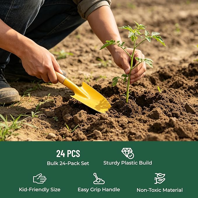 24 Pack Shovels for Kids Gardening Tools Mini Metal Garden Shovel with Wooden Handle Outdoor Sand Digging for Toddlers Beach Soil Planting 4 Colors