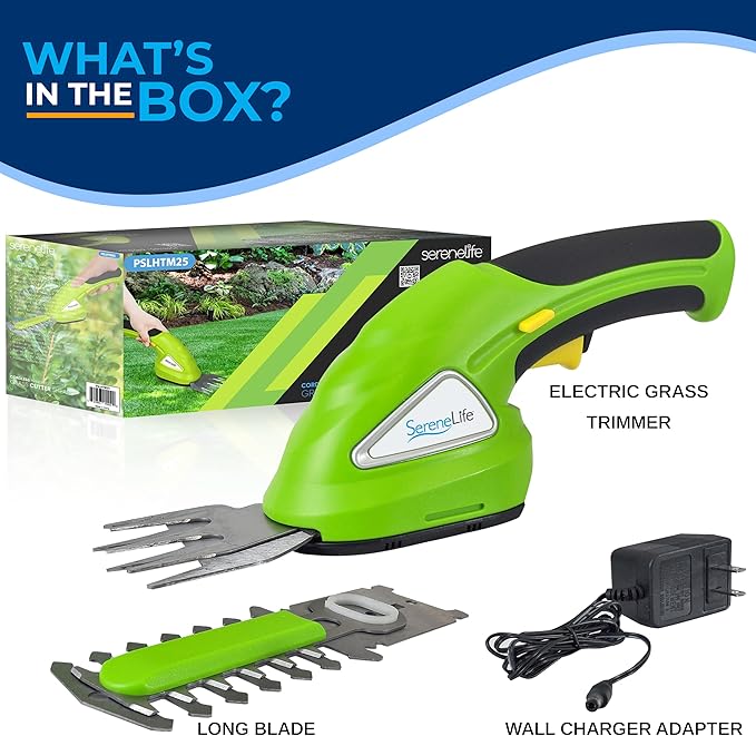 Cordless Handheld Grass Cutter Shears | Portable Lightweight Electric Hedge Shrub Trimmers | Hand Held Garden Clippers | Powered with Rechargeable 3.6V Battery | Changeable Trimmer Blades