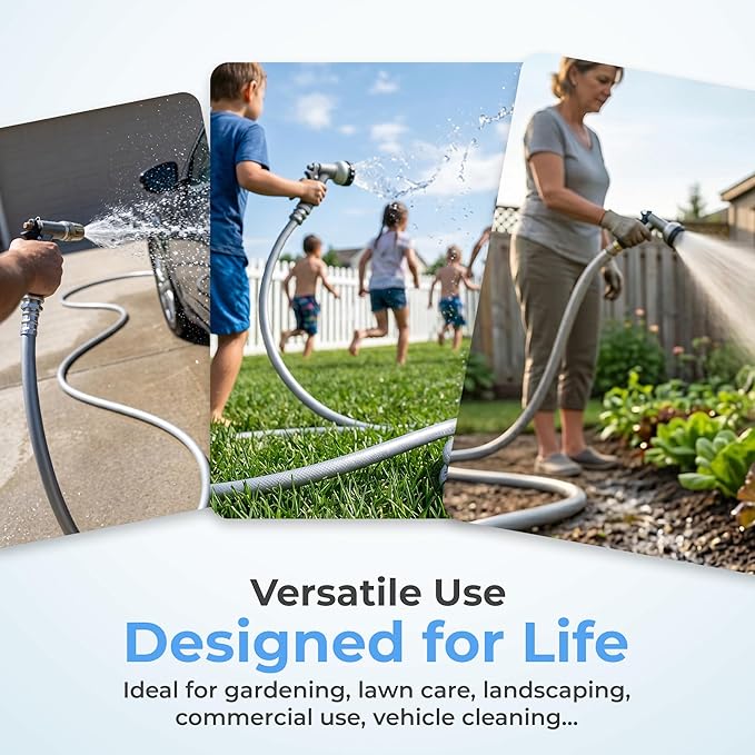 5/8" x 25 ft Leader Hybrid Garden Hose - No Kink Leakproof Heavy Duty Flexible Lightweight Durable Water Hose - Male to Female Fittings for Reel Cart, Gardening, Lawn & Car Wash