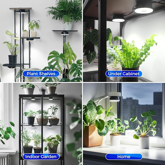 Barrina Orbgrow OG09 Puck LED Grow Light, 5000K 54W(6 x 9W, 810 Watt Equiv), Plant Lights for Indoor Plants Full Spectrum, Magnetic & Linkable, Small Grow lamp, Perfect for Plant Shelf, 6 Packs, Black