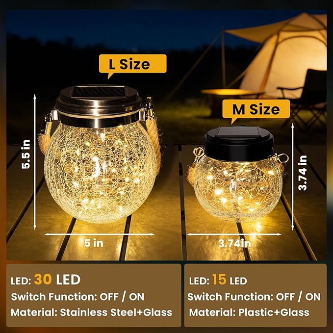ROSHWEY 6 Pack M Size Solar Lantern Gifts for Women, Hanging Garden Decor Solar Lights Outdoor Waterproof with 15 LED for Halloween Christmas Easter Gift