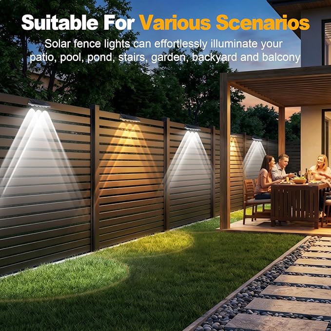 Tenmiro Solar Fence Lights Outdoor 6 Pack, 40 Modes RGB & Cold/Warm White Wall Lights with 5 Lens, IP67 Waterproof Dusk to Dawn Outside Lighs for Backyard, Patio, Yard, Pool, Deck, Railing Decor