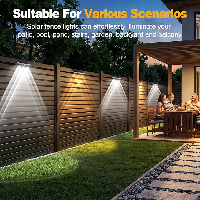Tenmiro Solar Fence Lights Outdoor 10 Pack, 40 Modes RGB & Cold/Warm White Wall Lights with 5 Lens, IP67 Waterproof Dusk to Dawn Outside Lighs for Backyard, Patio, Yard, Pool, Deck, Railing Decor