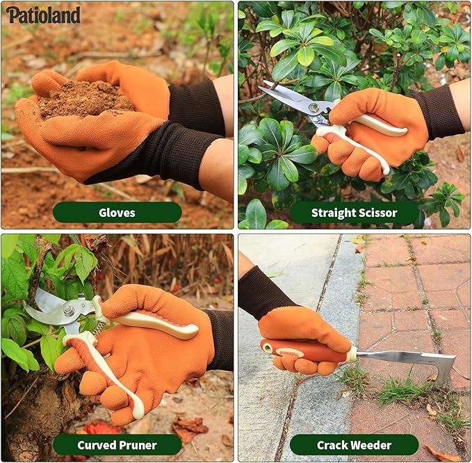10-Piece Garden Tool Set, Brown Gardening Hand Tools Kit with Ergonomic Non-Slip Handles, Heavy Duty Rust-Proof Aluminum Tools, Organizer Tote Bag & Gloves, Ideal Gardening Gifts for Women and Men