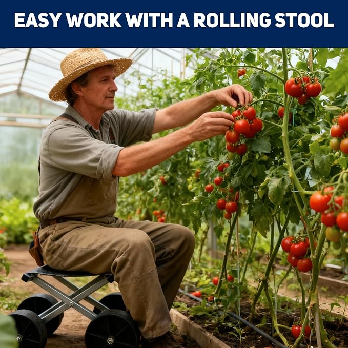 Hryan Rolling Garden Stool for Farm Work, Foldable Heavy Duty Roller with Wheels for Daily House Work