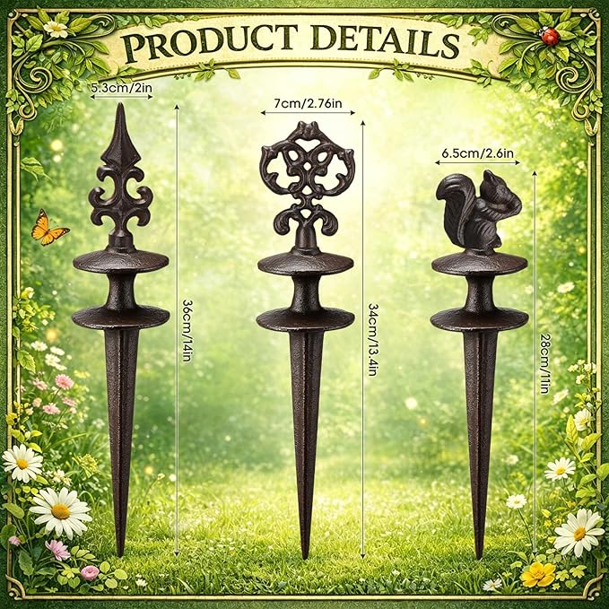 Frienda 3 Pcs Garden Hose Guide Spike 12 Inch Rustproof Coated Metal Decorative Hose Guide Spike Garden Plant Saver Tools for Plant Flower Bed Protection Outside Yard Lawn