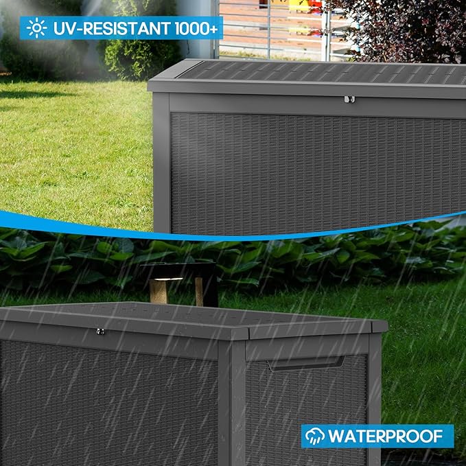 TARKARI 320 Gallon Outdoor Storage Box Waterproof, Resin Deck Boxes with Lockable Lid & UV-Resistant for Patio, Pool, Garden Furniture Cushions & Accessories, Black