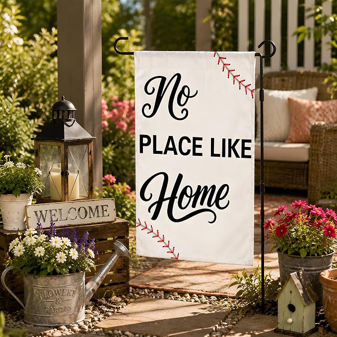 Baseball Party Favors - Baseball Garden Flag | Double Sided No Place Like Home Yard Flag | Sports Themed Party Decorations Supplies for Garden Yard Porch Patio Lawn Outdoor Outside Decor