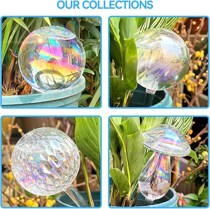 FLORA GUARD Plant Watering Globes, 2-PCS Water Globes for Indoor Plants, RainbowGlass Self Watering Planter Insert, Automatic Plant Waterer Bulbs Devices