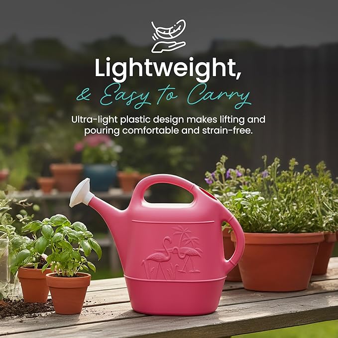 Union Products Watering Can, Flamingo 2 Gallon Plastic Gardening Water Jug with 2 Handles for Garden, Indoor Plants, and Outdoor Flower Pots, Pink