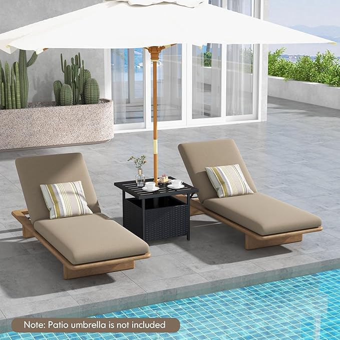 Tangkula Outdoor Table with Umbrella Hole, Rattan Umbrella Stand Table, Wicker Outside Side Table with Steel Metal Frame, Patio Bistro Table for Deck Garden Pool Yard, 22 x 22 x 18.5 Inch (Black)