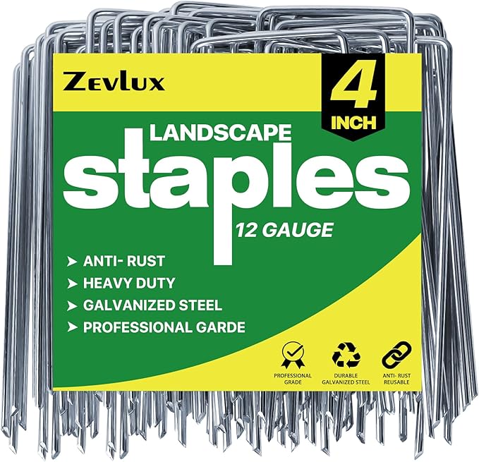 Landscape Staples Galvanized Garden Stakes, 4inch 500pack Heavy Duty Garden Pins for Fences, Lawns, Weed Barriers and Landscape Fabrics, Netting, Irrigation Hose