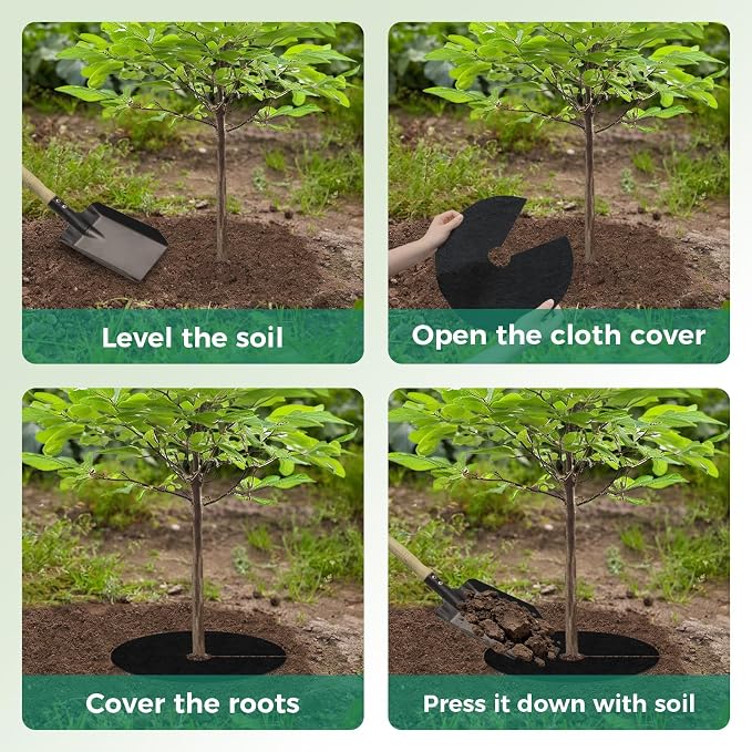 24.41" 3 Pack Non-Woven Mulch Mat, Reusable Weed Control Fabric for Landscaping, Degradable Tree Barrier Mat for Root Protection