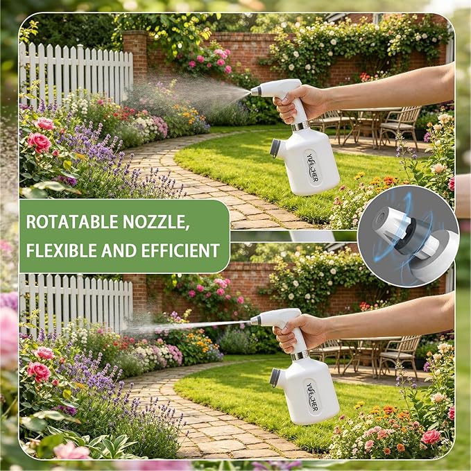 Cordless Electric Sprayer - 1L Rechargeable Spray Bottle with Dual Modes, Lightweight for Cleaning, Watering, and Disinfecting, Ergonomic Design, Adjustable Nozzle, 1500mAh Battery