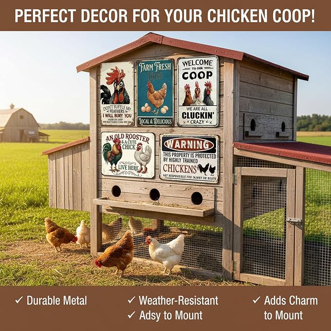 Vintage Metal Sign, Metal Wall Art, Funny Bar Signs, Motivational Positive Affirmations Wall Decor, Funny Tin Signs for Home Office School Gym & Locker Room 8x12 Inch (5 Pack Metal Signs Chicken Coop Signs)