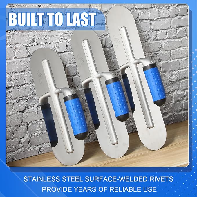 Lasnten 3 PC Stainless Steel Pool Trowel Set (16" x 4" & 14"x4" & 12"x4") Flat Concrete Finishing Trowel Tools Cement Drywall Plastering Masonry Construction Hand Tool