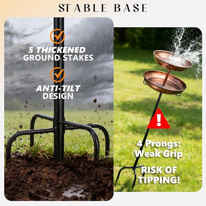 43" Bird Bath and Feeder for Outside 2-tier, 12" and 8" Dia Double Removable Bird Baths Outdoor, Vintage Water Bowl Birdbaths, Garden Patio Lawn Decor with Butterfly and Floral Bird Border Decorative