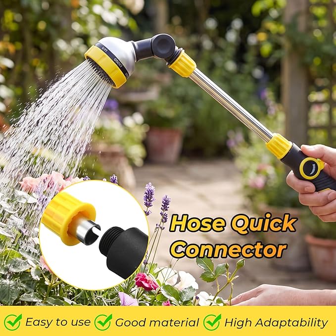 Hushee 2 Pcs 18.5 Inches Garden Watering Wand Bulk 180° Rotating Head Hose Wand with Thumb Control Shut off Valve 8 Patterns Garden Hose Nozzle Yellow