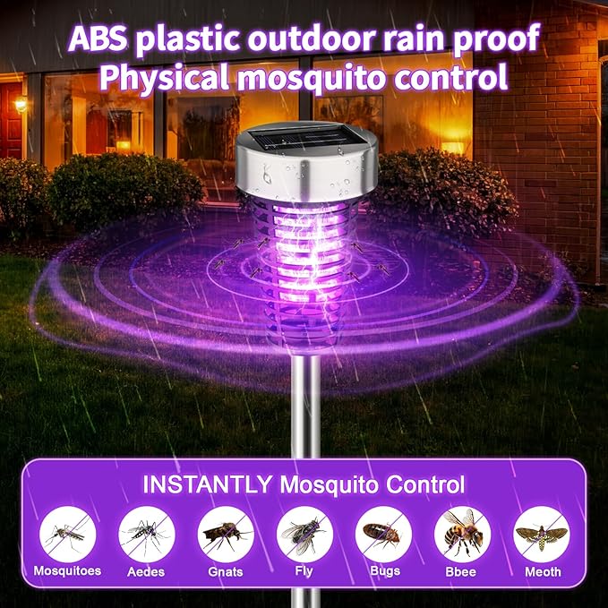 Qualirey 12 Pack Solar Bug Zapper Outdoor Waterproof Mosquito Repellent Killer Bug Zapper Lamp with LED Light for Outdoor Garden Patio Yard (Purple and Colorful Light,Silver)
