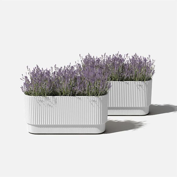Veradek Demi Series Long Planter for Porch, Patio, Backyard | Durable Plastic-Stone Composite Material | Modern Décor for Shrubs, Flowers