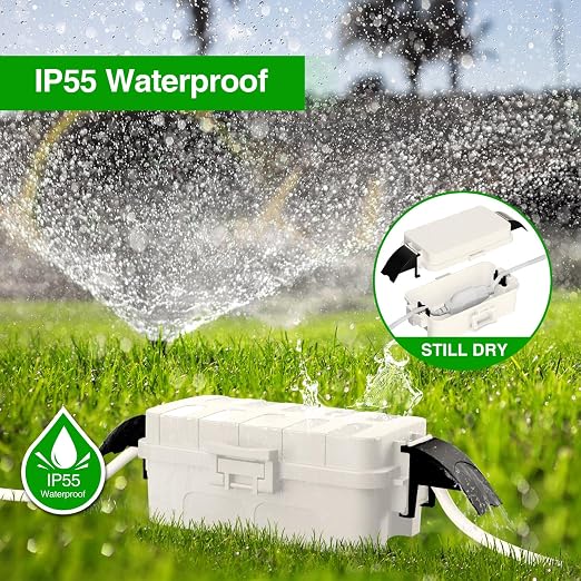Flemoon IP55 Small Outdoor Electrical Box Waterproof (Inner 5.9 x 3.2 x 1.8inch), Extension Cord Cover with Detachable Awning Covers for Plug, Outlet, Holiday Lights, White