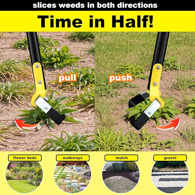 Garden Hoe For Weeding - Sharp Push Pull Blade,Stainless Steel Action Stirrup Hoe, 30-72inch Long Handle, Stainless Steel Scuffle Hoe For Outdoor Flower Beds, Yard, Mulch, Gravel,Raised Beds