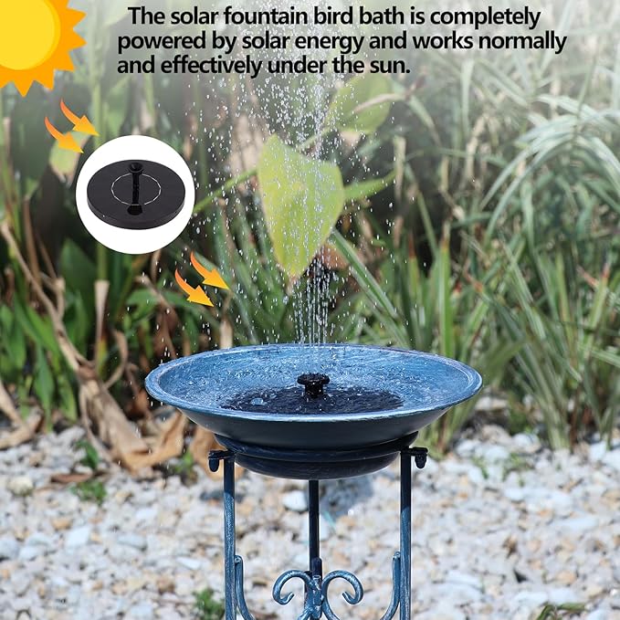 Multifunctional Solar Bird Bath for Outside, Metal Birdbath Stand and Solar Fountain Bird Bath Bubbler Combo Set, Solar Birdbaths for Outdoors Garden Lawn Yard Decor（Blue）