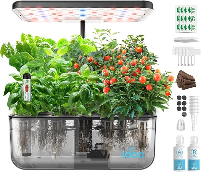 iDOO 12 Pods Indoor LED Hydroponic System Kit, Transparent, 5L, Self Watering, Gifts for Mom, House Warming, Indoor Herb Garden, Hydroponic Growing System