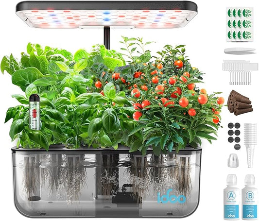 iDOO 12 Pods Indoor LED Hydroponic System Kit, Transparent, 5L, Self Watering, Gifts for Mom, House Warming, Indoor Herb Garden, Hydroponic Growing System