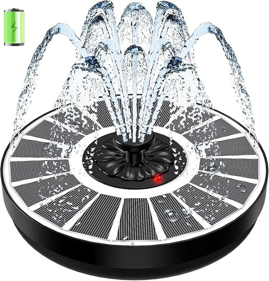 Solar Water Fountain Works in Cloudy Weather,Solar Fountain for Bird Bath 3.5W Faster Conversion Glass Solar Panel,Power Indicator Replaceable Nozzles,Built-in 2000mAh Battery(White Panel)