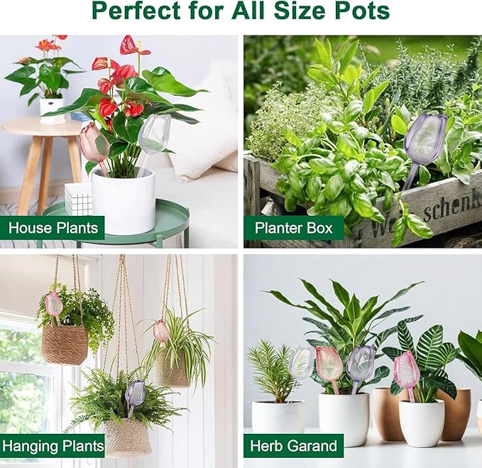 Adoric Plant Self-Watering Stakes 4 Tulips, Self Watering Planter Insert,Plant Watering Devices,Watering Bulbs for Indoor Automatic Plant Waterer Indoor (Small-4 Tulips)
