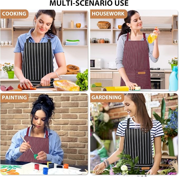 VALOME 2 Pack Kitchen Aprons, Apron for Cooking with 2 Pockets, Unisex Adjustable Neck Strap Chef Aprons for Men Women